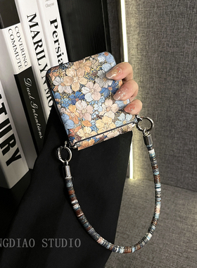 轻调 韩式ins烫金蓝色花朵迷彩手提绳适用于小米MIX Flip2手机壳全包新款MIX限量版flip折叠屏翻盖防摔保护套