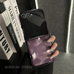 商务风ins透紫波浪边陨石纹高级适用于三星zflip7 GalaxyW25Flip手机壳新款 折叠屏翻盖防摔保护套 轻调