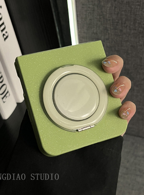 轻调 ins韩系绿色闪粉旋转滴胶圆支架适用于小米MIX Flip2手机壳全包新款MIX限量版flip折叠屏翻盖防摔保护套