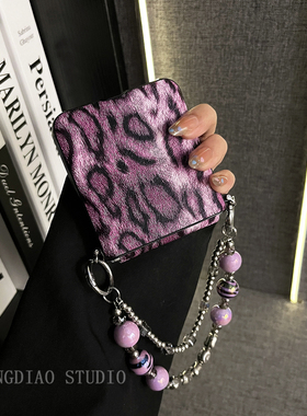 轻调 时尚网红紫色豹纹电镀双层手提链适用于华为Nova Fip S手机壳全包新款HUAWEI折叠屏NovaFlip翻盖防摔套