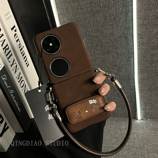 ins风秋冬可爱猫咪支架手提绳适用于华为pura x手机壳新款pockets2折叠屏网红p50宝盒翻盖防摔保护套女款潮牌