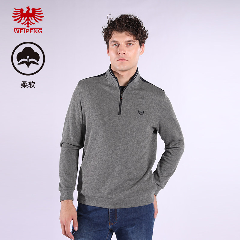 威鹏长袖polo衫男秋季新款高级感灰色独特时尚休闲立领T恤D43112