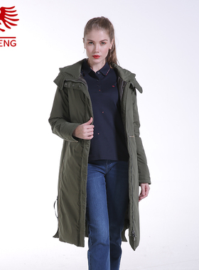 威鹏羽绒服女冬季中长款连帽防风绿色简约时尚流行保暖外套F84004