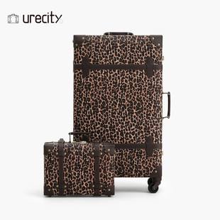 urecity新款豹纹行李箱女20登机箱时尚旅行箱26寸复古皮箱拉杆箱