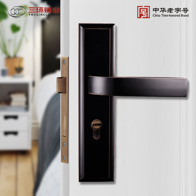 三环美式门锁室内卧室房木门双舌