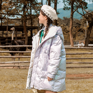 儿童高端品牌羽绒服女童中长款洋气亮面免洗加厚中大童冬季外套潮