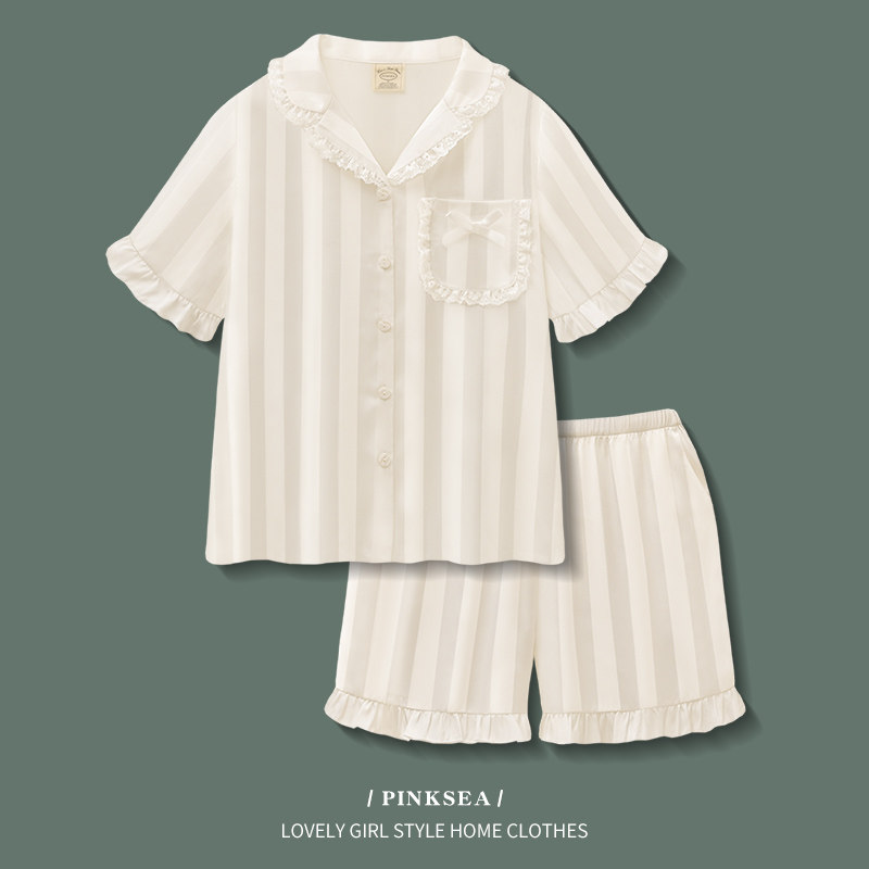 情侣睡衣女款凉感冰丝短袖短裤夏季家居服套装可外穿大码睡衣男款