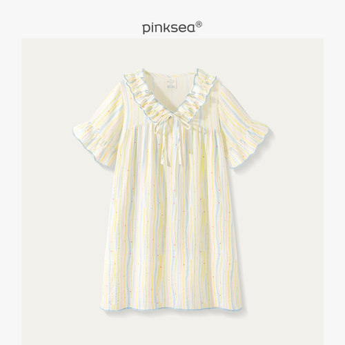睡裙女夏季纯棉纱布短袖家居服