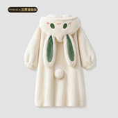 冬加厚兔子高级感睡衣女 2026新款 Pinksea原创 珊瑚绒睡袍女款