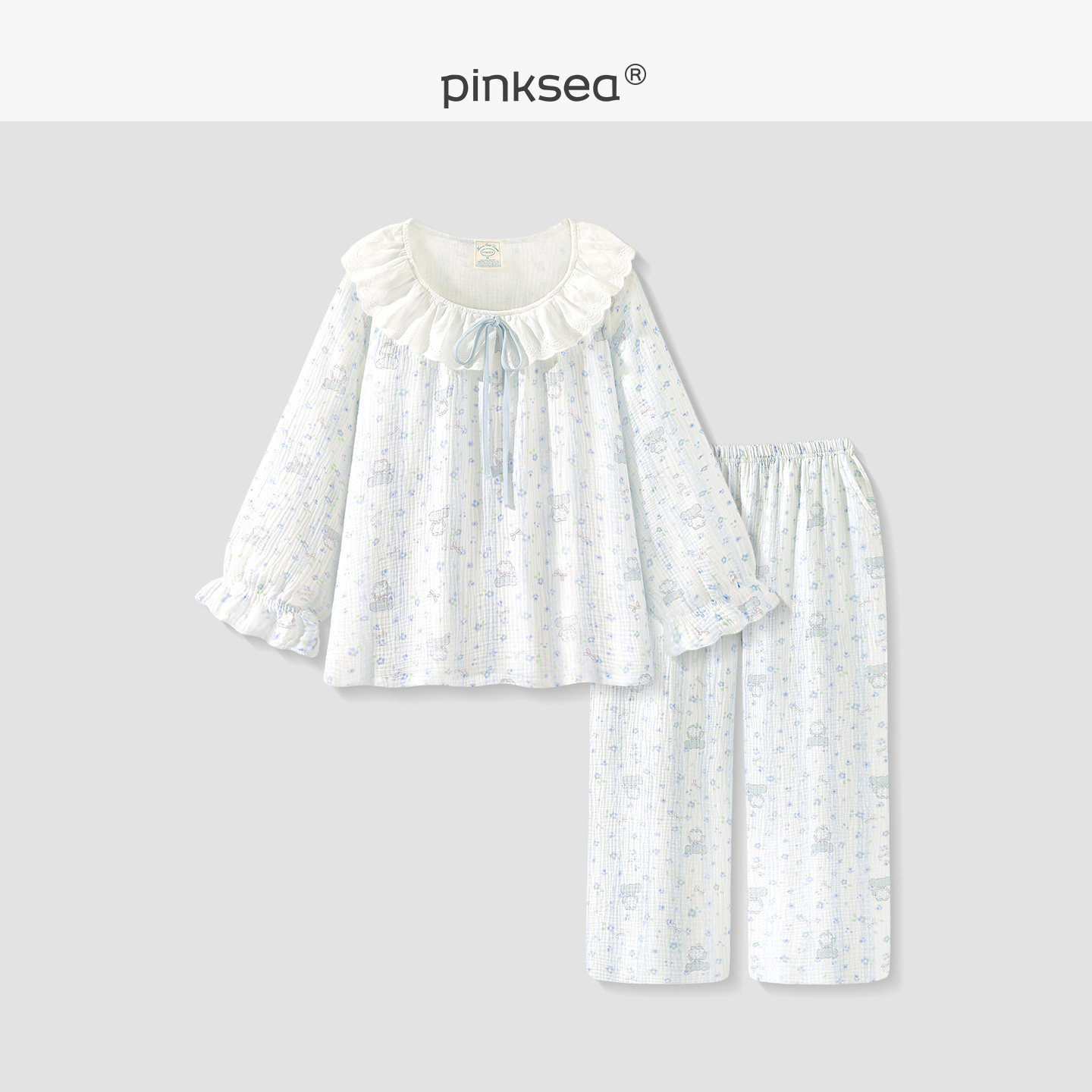 A类纯棉纱布睡衣女春秋家居服图片