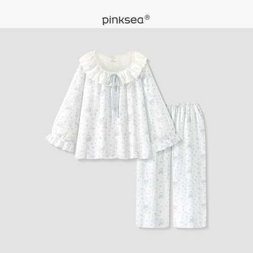 A类纯棉纱布睡衣女春秋家居服