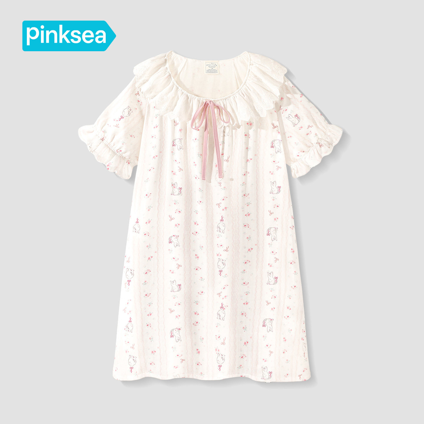 Pinksea棉纱睡裙女夏季A类超柔软薄款透气纱布睡衣甜美少女家居服