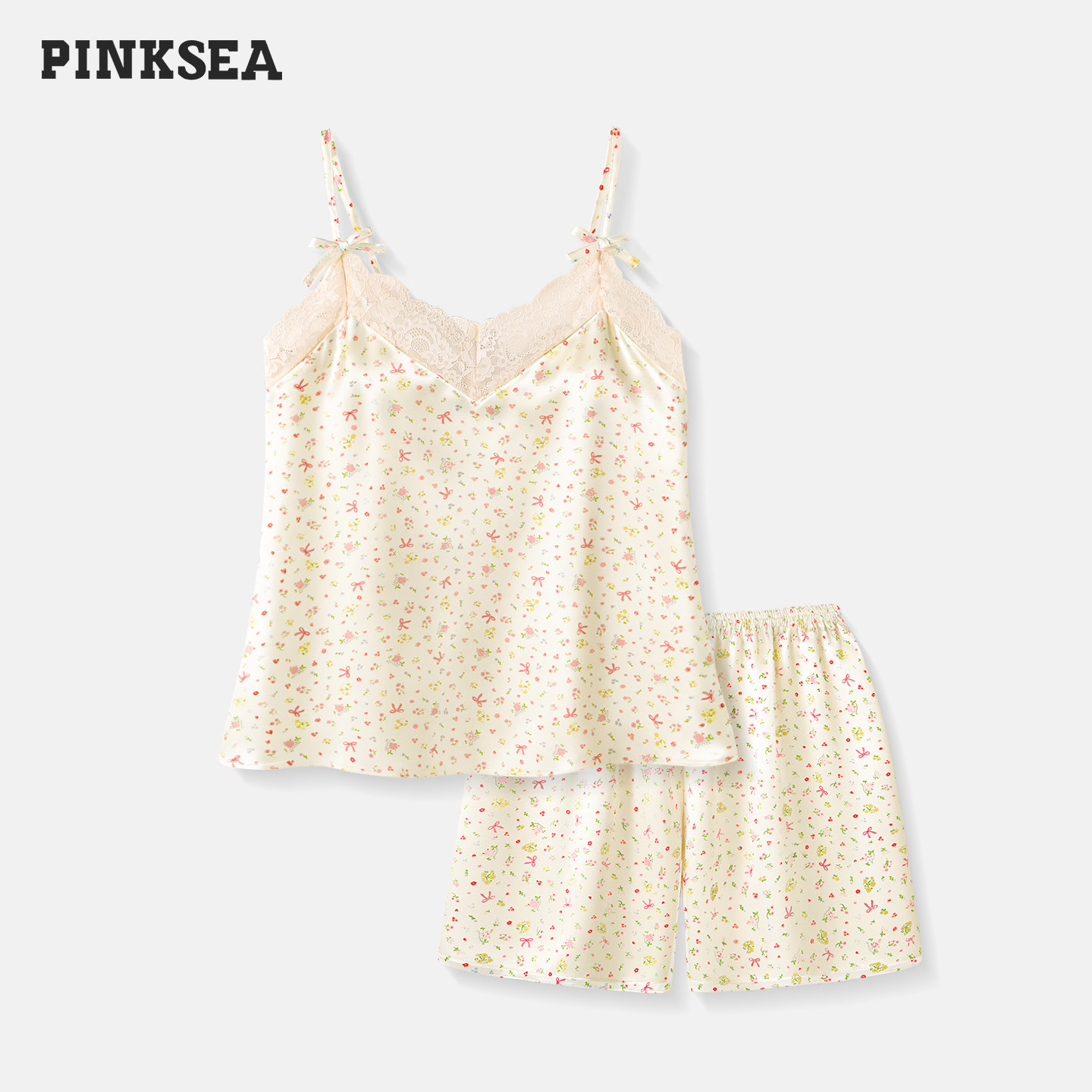 吊带睡衣女夏新款纯欲防静电冰丝短裤套装A类凉感蕾丝碎花家居服