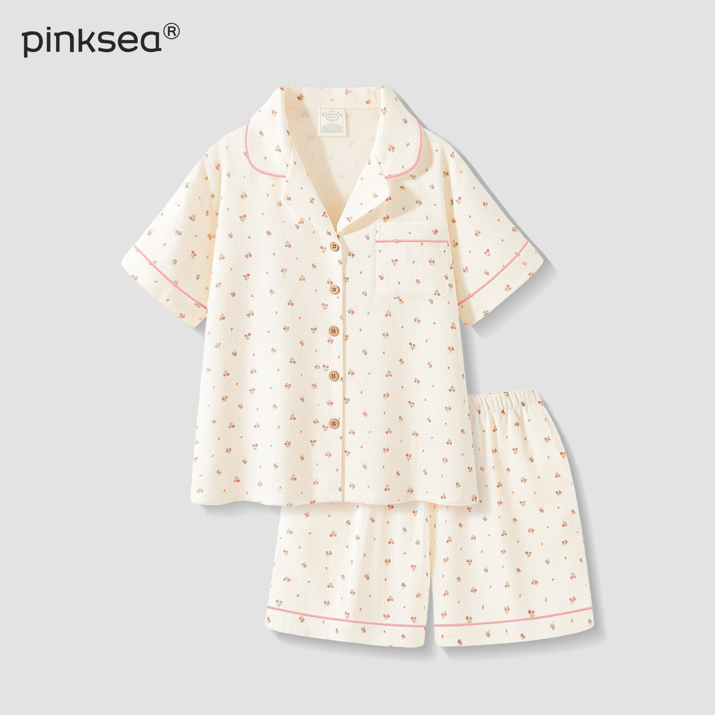 Pinksea睡衣女款夏纯棉双层纱布短袖套装夏季新款碎花女士家居服