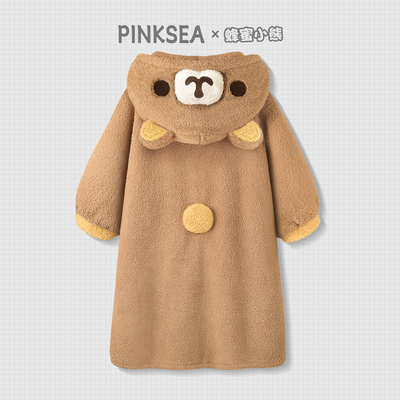 睡袍女冬珊瑚绒加厚小胖熊家居服