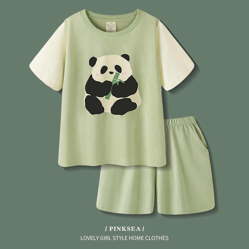 情侣睡衣夏季大码凉感纯棉短袖短裤可外穿熊猫男女士家居服套装