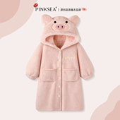 Pinksea珊瑚绒睡衣女款 加厚保暖可爱小猪少女加大宽松睡袍可外穿