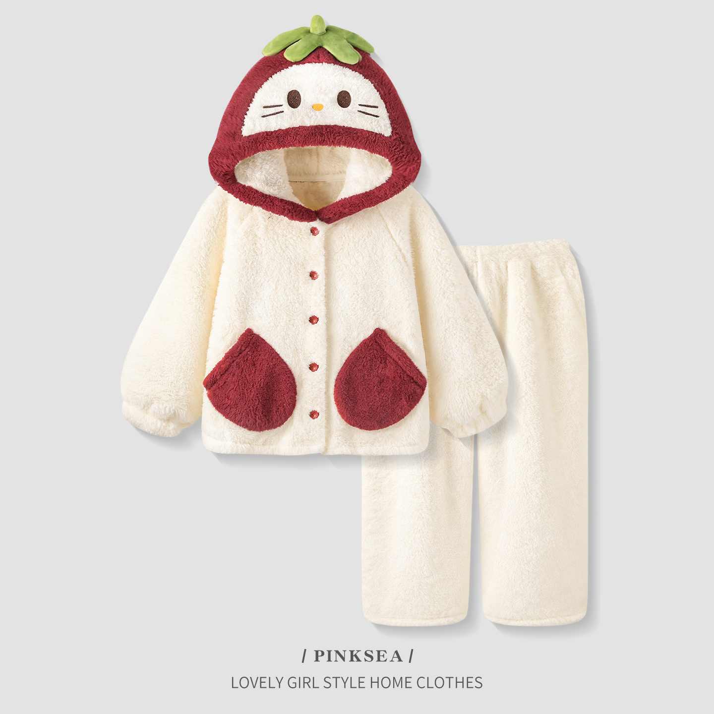 【超柔软】草莓少女珊瑚绒睡衣女