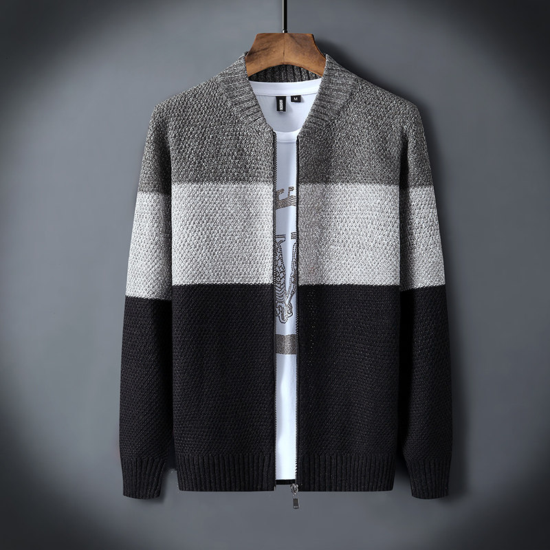 2025秋季男毛衣外套大码宽松潮流粗毛线条纹针织开衫百搭清仓毛衫