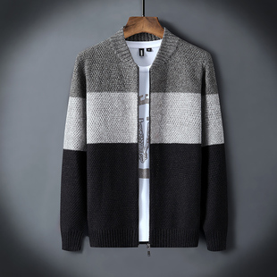 百搭清仓毛衫 宽松潮流粗毛线条纹针织开衫 男毛衣外套大码 2025秋季