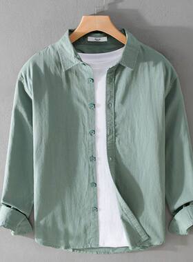 春秋新款纯棉长袖衬衫洋气休闲宽松青年百搭白色外穿男衬衣男装