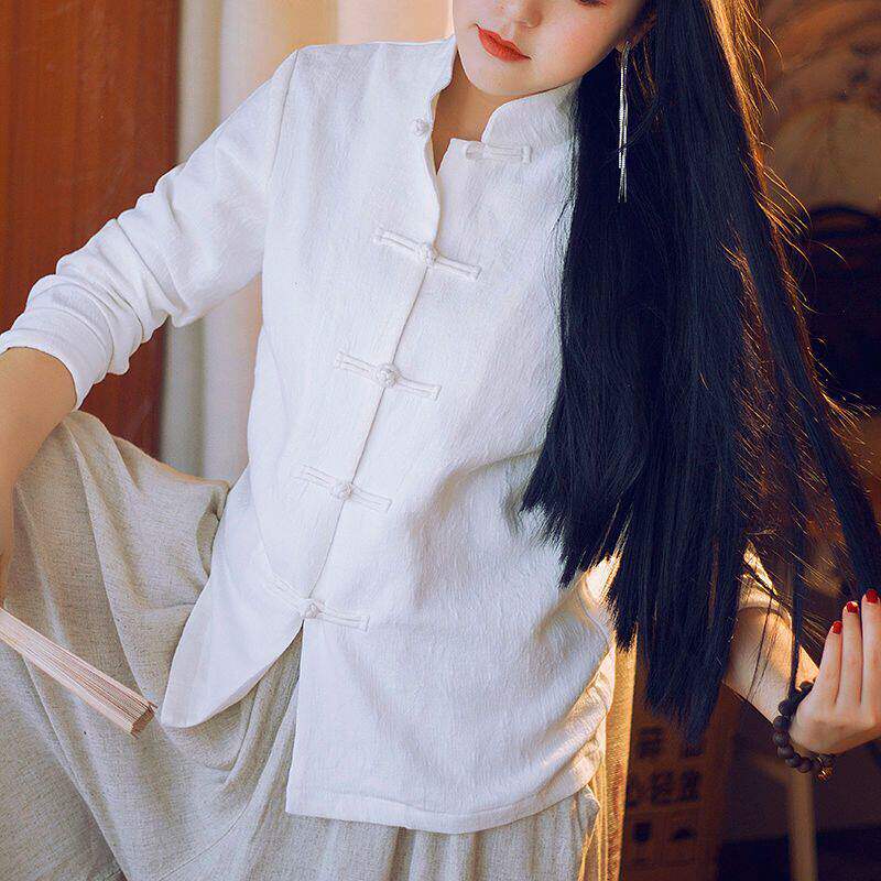 男女装民国风唐装中式盘扣上衣中国风对襟长袖棉麻衬衫立领中山装