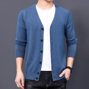 韩版 男士 潮流休闲外套春秋披肩无领外穿毛衣男 开衫 中年纽扣针织衫