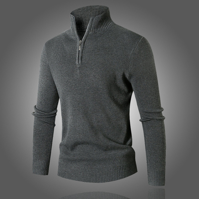 秋冬男士简约纯色半拉链高领套头毛衣潮流休闲青年保暖针织打底衫