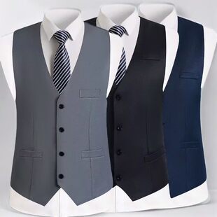 男士春秋季西装马甲薄款上衣服装休闲背心酒店职业装修身大码坎肩
