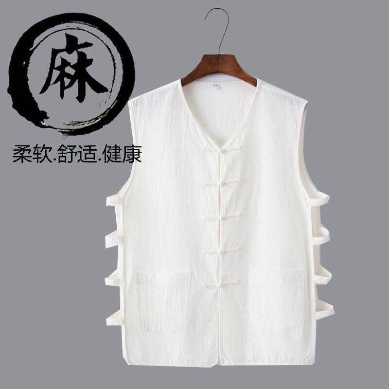 夏季薄款棉麻马甲中式汗衫马褂老北京背心中老年唐装男士休闲坎肩