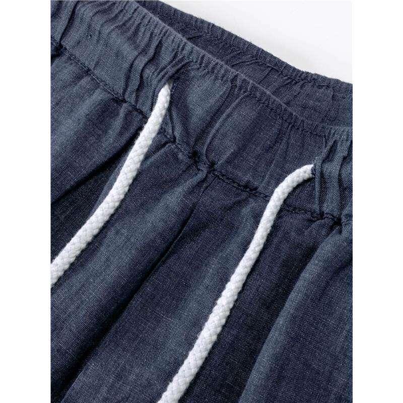 100%纯亚麻九分裤子夏季薄款透气凉爽宽松直筒修身松紧腰休闲裤男