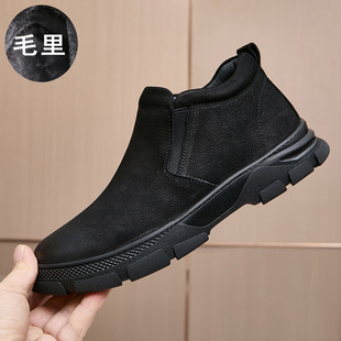男鞋2026新款今年流行爆款保暖毛里2025冬季新款磨砂真皮一脚蹬上