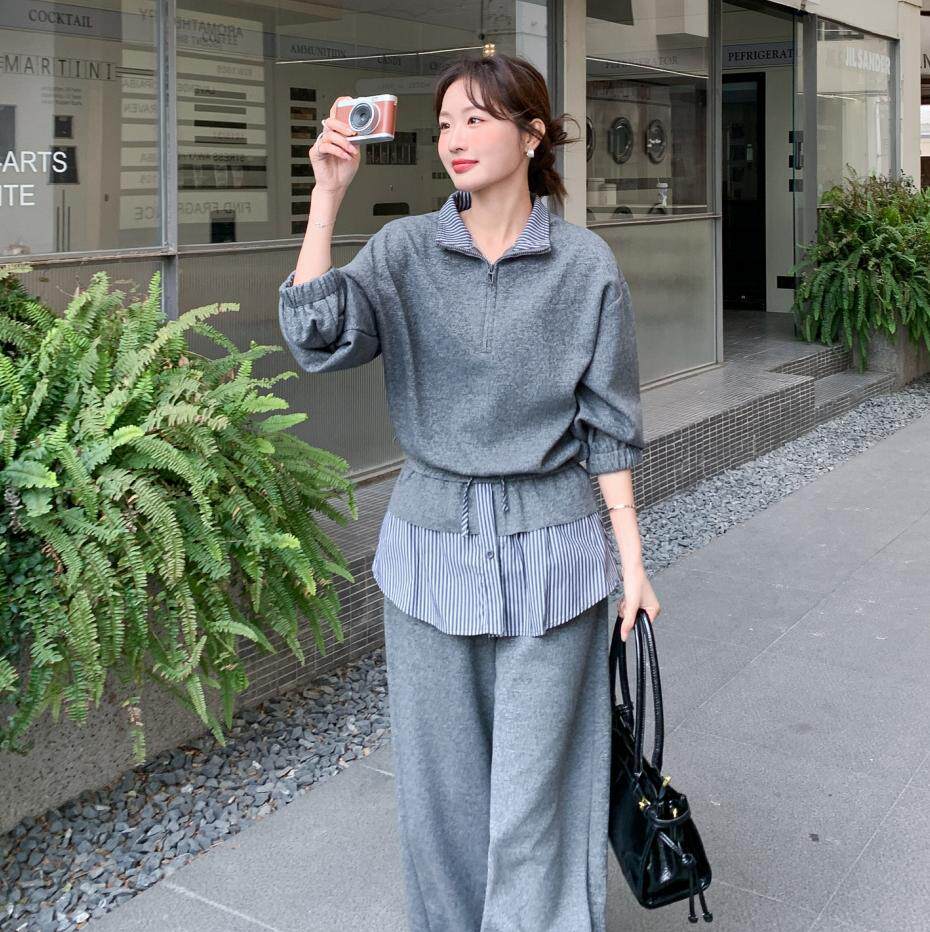 时尚休闲套装2026春季新款灰色慵懒风长袖卫衣屁帘裤两件套女