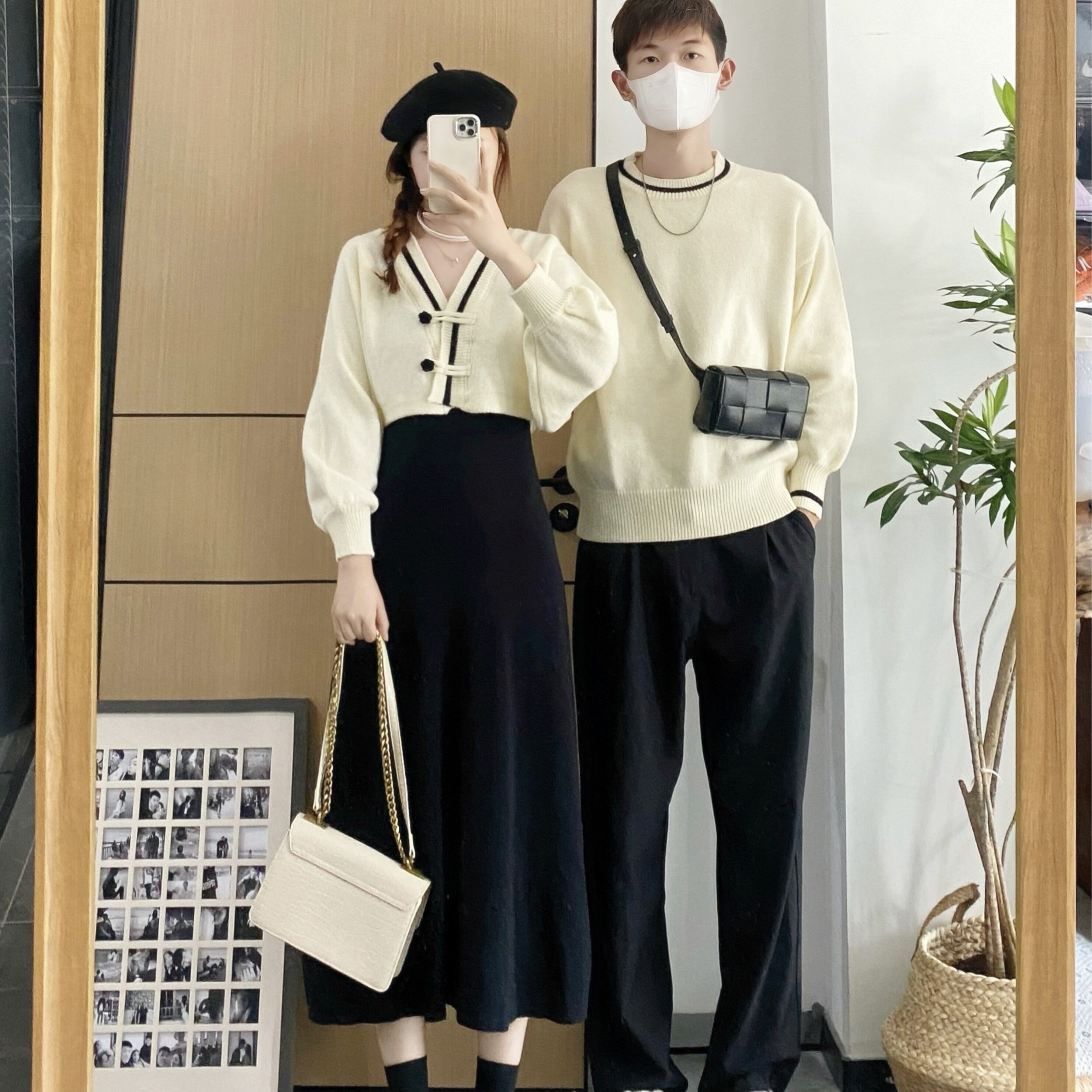 韩版情侣装毛衣一裙一衣气质高级感针织外套裙子套装秋冬2024新款