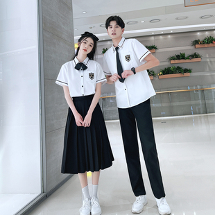 毕业班服英伦学院风高中生初中JK白色短袖衬衫女裙子小学生套装潮