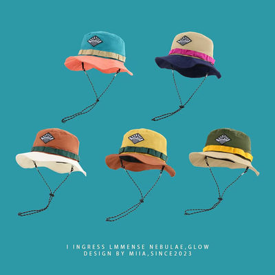 新款日系户外运动拼色包包渔夫帽可折叠速干夏季遮阳防晒登山盆帽