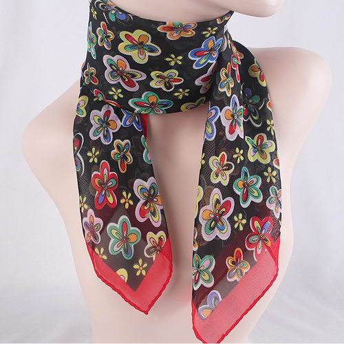 65x65cm春夏百搭花朵小方巾印花丝巾女护颈方形围巾新款防晒纱巾