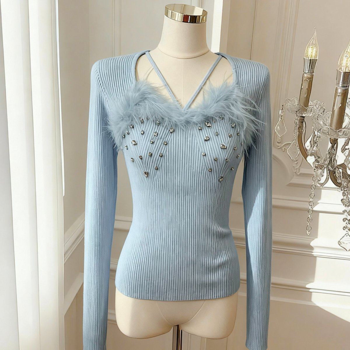 DuoDuo法式重工鸵鸟毛针织衫女修身显瘦千金风巨好看毛衣,女装/女士精品,毛针织衫,淘宝优惠券,粉丝福利购,淘宝优惠卷