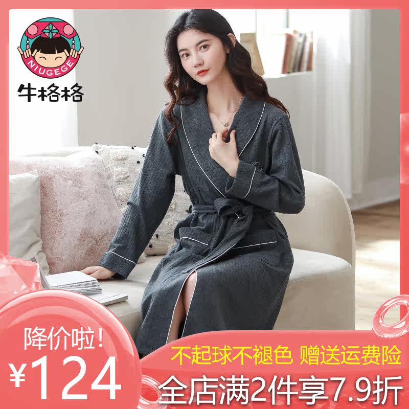 网红睡袍女春秋薄款连体睡衣和服睡裙浴袍女式全棉日式纯棉家居服