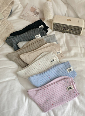 女士春秋冬常规款韩式布标棉小兔子多色透气吸汗可爱中筒堆堆袜子