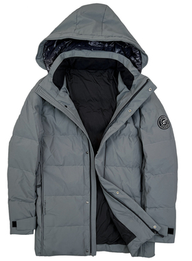 男士中灰色羽绒服90绒可脱卸帽防寒时尚休闲冬季通勤蓬松舒适外套