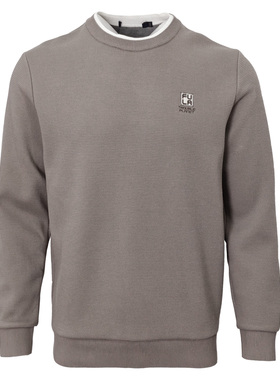 男士棉莫代尔混纺华夫格纹理加绒套头卫衣撞色叠领针织衫休闲舒适