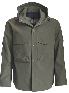 春秋季连帽夹克男宽松版梭织军绿色弯刀袖舒适通勤防风防泼水外套