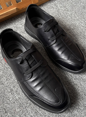 男士撤柜商务休闲轻便系带舒适耐穿时尚圆头中青年休闲黑色皮鞋子