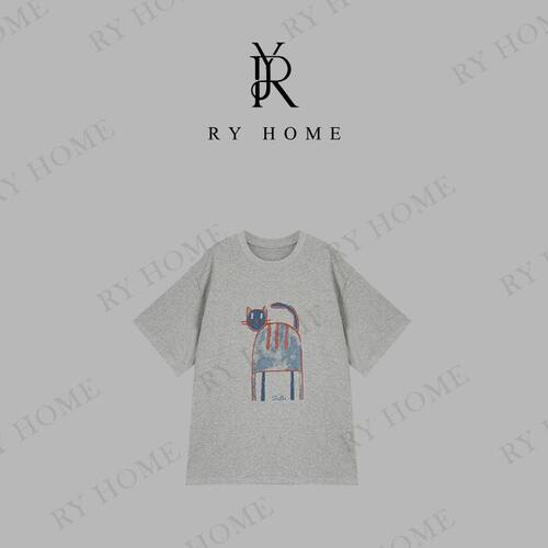 【容雨RYHOME】100%棉重磅趣味涂鸦猫咪印花短袖T恤252T2117