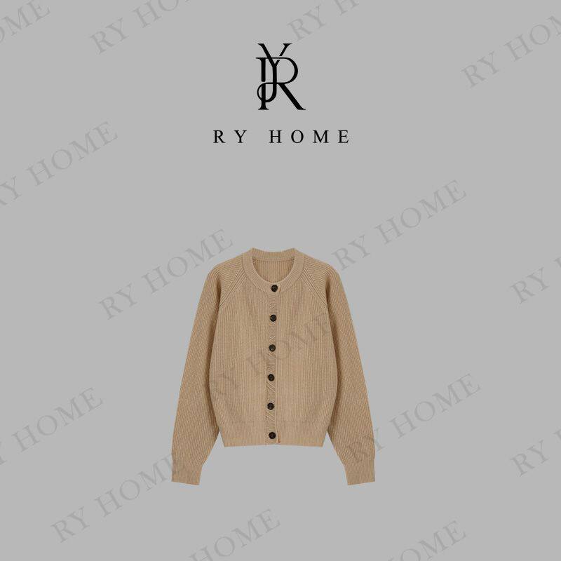 RYHOME 容雨100%绵羊毛柔软气质圆领单排扣毛织衫253M3012