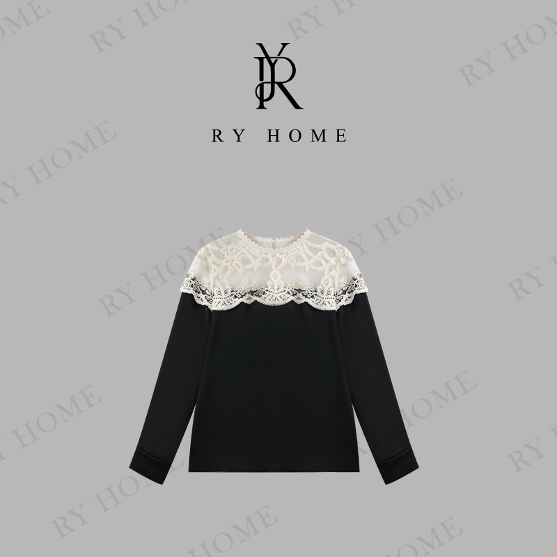RYHOME 容雨欧若风排针刺绣圆领长袖T恤251T1905