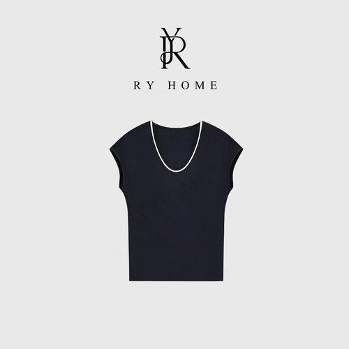 RYHOME 容雨 莱赛尔＋羊毛U领撞边简约时尚T恤252T1952
