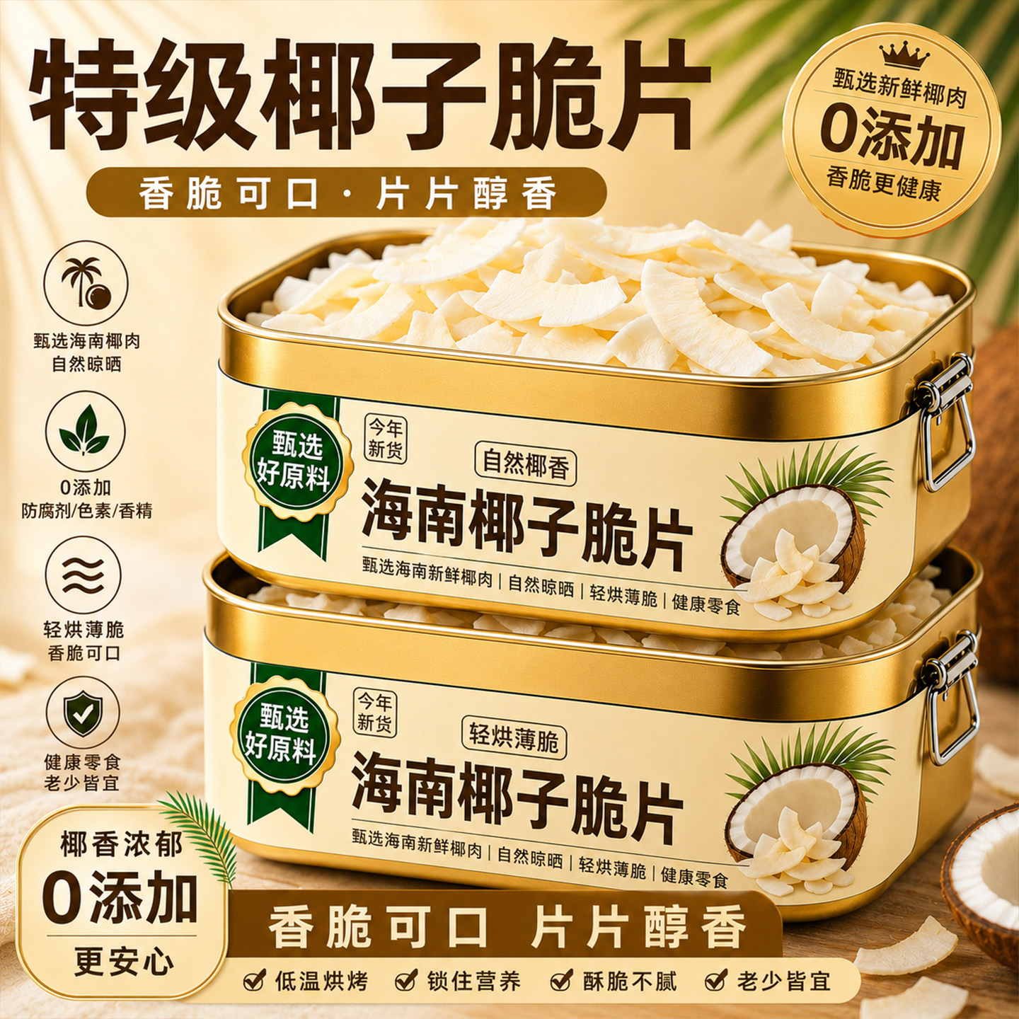 正宗椰子片脆片烤椰肉干椰片碎脆块椰角肉海南椰子脆片官方旗舰店