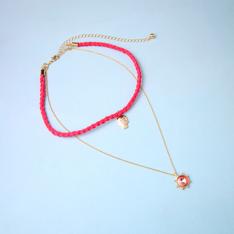 少女项链骷髅头太阳吊坠双层可拆卸choker锁骨链简约仙女森系超仙